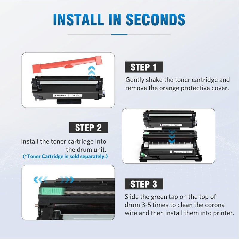 ALLWORK DR730 Drum Unit Compatible Replacement for Brother DR730 DR-730 DR760 Drum Unit for Brother Printer mfc-l2710dw mfc-l2717dw mfc-l2750dw mfc-l2690dw Drum, 2PK Black, 12000 Page, High Yield - Image 4
